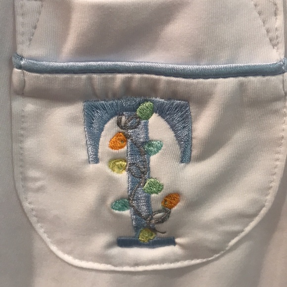 LTC Boutique Pajama Set Boys 8 White Blue Embroidered T Initial New with Tags - Picture 2 of 7